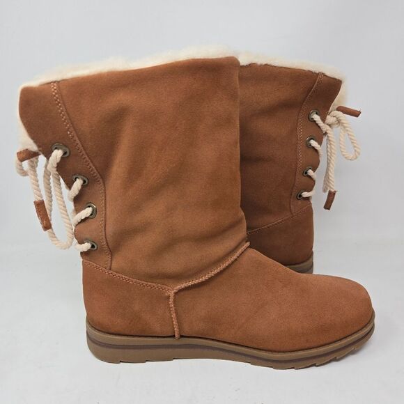 MUK LUKS Brown Suede Mid Winter Boots Ziggy Rodeo Water Repellent Size 9 - Picture 10 of 11